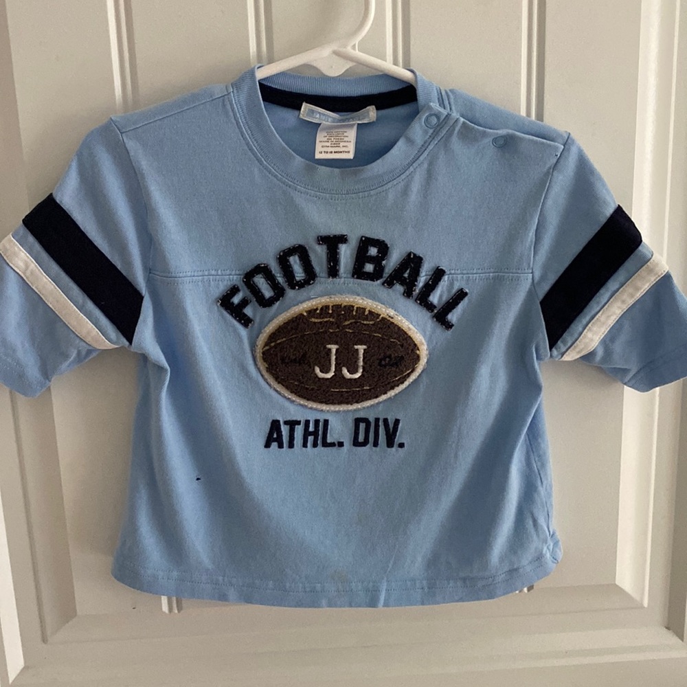 Janie and Jack boys tee football detail 12-18 months play top blue